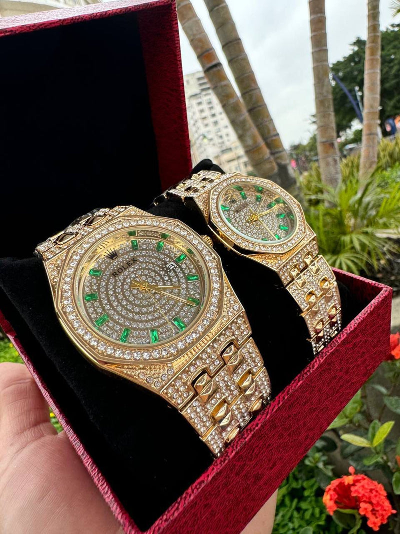 RELOJ PAREJA 2 IN 1 DIAMANTADO
